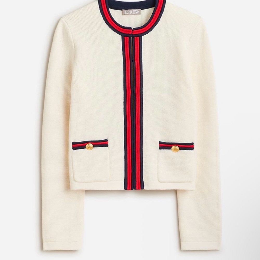 J. Crew Women's Cream Jacket with Red and Navy Accents
